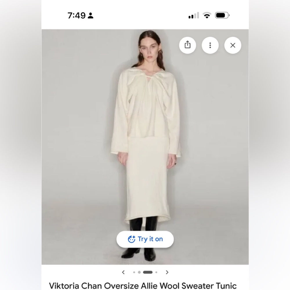Ivory Draped Wool Tunic Sweater